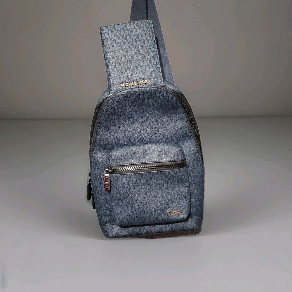 Michael Kors Cooper Slingpack Crossbody Bag w/ Wallet Navy Black Signature PVC
